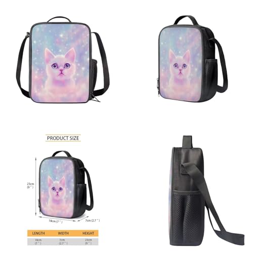 Aesthetic Galaxy Cat Backpack for School Girls Backpack with Lunch Box Water Bottle Bag and Large Pencil Case 4PCS Set 17" Bookbag with Front Pocket Lightweight School Bag for Kids Elementary - color: Aesthetic Galaxy Cat