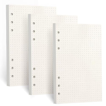 A6 Refill Paper, [3 Pack] Toplive 100GSM Thick Refillable Paper 6 Hole Filler Inserts Loose Leaf Paper 135 Sheets (270 Pages) for 6 Ring Binder Journal Notebook-Dotted Paper - style: Dot 3 Pack