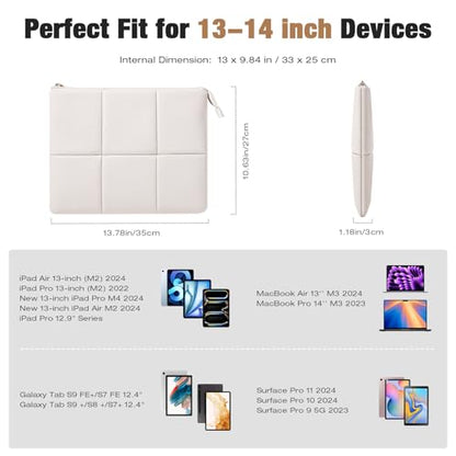 MoKo 13.3-14 Inch PU Leather Laptop Sleeve Fit with New Mac Neo 13", Mac Air 13'' M5 2026, Mac Pro 14'' M5, Mac Pro 13" M2/M1, Built-in Elastic Band, Laptop Carrying Case, White - color: White, size: 13.3-14 inch