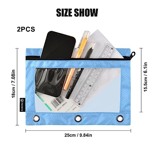 MCHIVER Light Blue Pencil Pouch for 3 Ring Binder Pencil Pouches with Zippers Clear Window Binder Pockets Pencil Bags for Work Office Daily 2 Packs - color: Light Blue