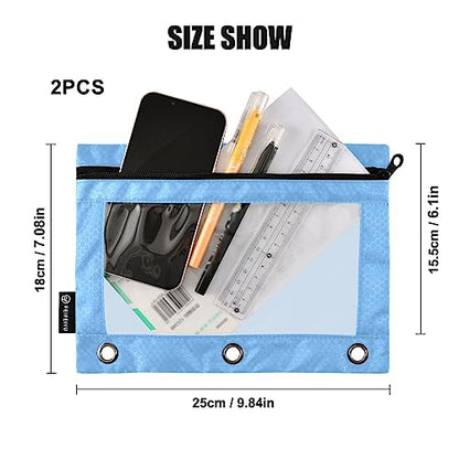 MCHIVER Light Blue Pencil Pouch for 3 Ring Binder Pencil Pouches with Zippers Clear Window Binder Pockets Pencil Bags for Work Office Daily 2 Packs - color: Light Blue
