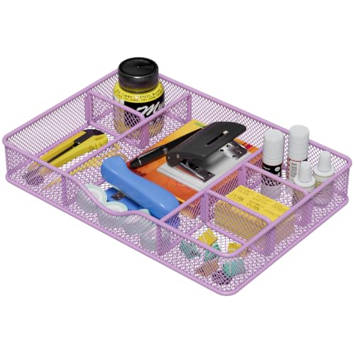 VyGrow Desk Drawer Organizer Tray, Metal Mesh Drawer Organizers Office, 6 Adjustable Compartment, Desk Organizer Tray for Home Office 12.87L x 8.73D x 1.96H inch, Black, 1PC Medium, Purple - color: 1PC Medium Purple