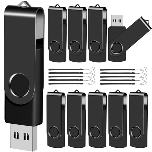 2GB 10-Pack USB Flash Drives Bulk EASTBULL USB 2.0 Thumb Drive,Black | Swivel Pen Drive with Lanyards for Data Storage 2GB 10 Packs Bulk Thumb Drives, Black - color: 10PCS-Black, size: 2GB
