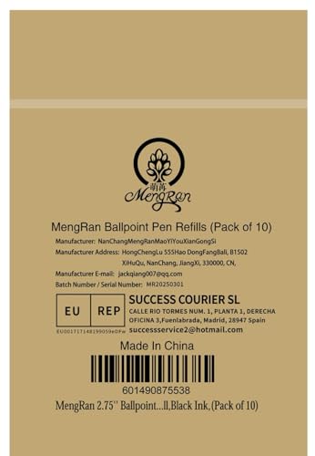MengRan 2.75'' Mini D1 Ballpoint Ink Pen Refills,Black Ink,10 Pack | 1mm Medium Tip, Compatible with Swarovski Pen Refills, for Twist Pens - color: Black