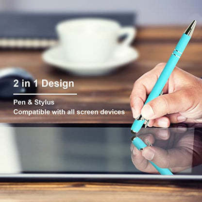 Oddmoal Ballpoint Pen with Stylus Tip, Soft Touch Click Metal Pen, 1.0mm Medium Point, Black Ink, 12 Count(Light Blue) - color: Light Blue - 12 Pens