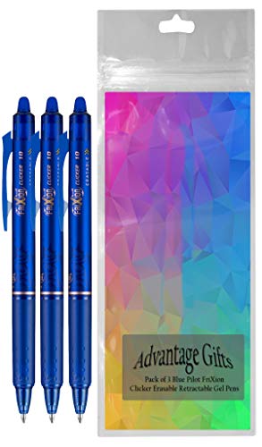 FriXion Clicker Retractable Erasable Gel Pen, Blue, Bold Point, 3-pk; Bundle with Plastic Reusable Pouch - color: Blue, size: 1 Count (Pack of 3)