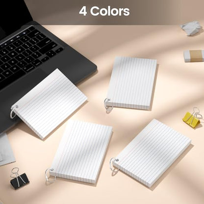 160-Pack White Index Cards 4x6 Inch w/Key Ring – 180gsm Heavyweight Flashcards – Flash Cards Study & Note Cards – Perfect for Study, Notes & Memory, Students School Supplies - color: 4x6" White 4-Pack