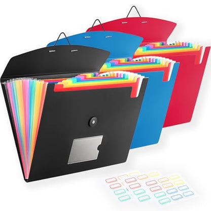 3 Pack Accordion File Organizer with Elastic Closure, 13 Pocket Expanding File Folder for Letter Size A4 Papers, Ideal for Home, Office Supplies, College Essentials - size: 3 Pack 13 Pocket