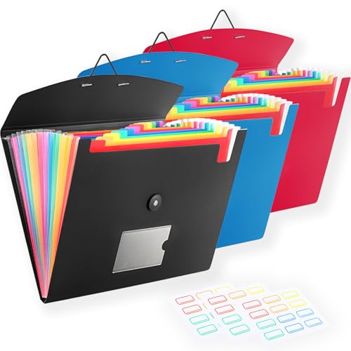 3 Pack Accordion File Organizer with Elastic Closure, 13 Pocket Expanding File Folder for Letter Size A4 Papers, Ideal for Home, Office Supplies, College Essentials - size: 3 Pack 13 Pocket