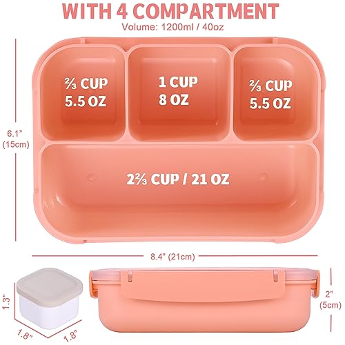 Bento Box Adult Lunch Box, Lunch Containers for Kids Girls Boys with 4 Compartments, Lunchable Food Container with Utensils, Sauce Jar, Muffin Liners, 40 Oz/5 Cup, Microwave & Dishwasher Safe, Pink - color: Pink