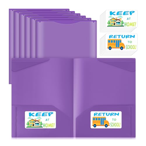 Henoyso 24 Pack Take Home Folders with 2 Pockets and Tabs, Plastic Classroom Communication Homework Folder School-to-Home with Clear Front Pocket for Students Parent Teacher Connector (Purple) - color: Purple