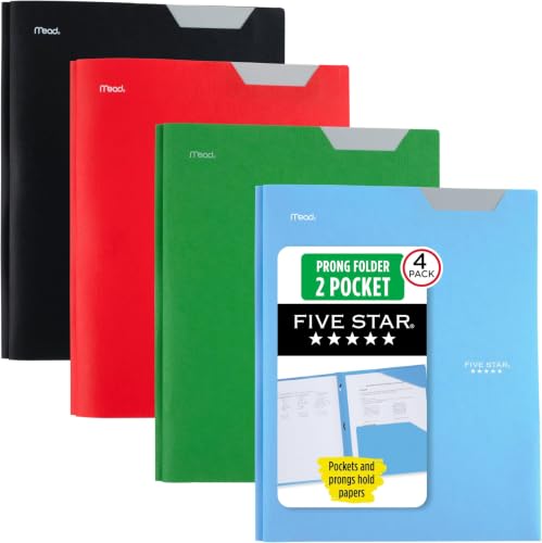 Five Star 2-Pocket Folder,Plastic Folder with Stay-Put Tabs and Prong Fasteners,Holds 8-1/2" x 11" Paper,Black,Fire Red,Forest Green,Pacific Blue (38048),(Pack of 24) - color: Black, Fire Red, Forest Green, Pacific Blue, size: 24 Pack