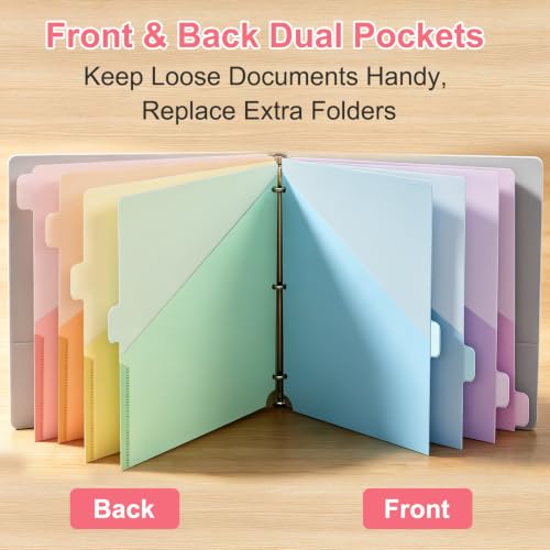 Binder Dividers with Pockets for 3-Ring Binder, 8-Tab Pastel Dividers | Fits Letter-Size Paper, Two Storage Pockets, Extra-Wide Tabs, Heat-Sealed PP Plastic, Back to School, Office Supplies