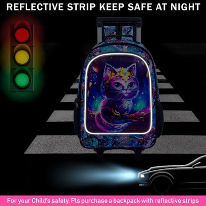 CCJPX 3PCS Rolling Backpack for Girls, Kids Cat Roller Wheels School Bookbag with Lunch Bag, Wheeled School Bag for Toddler Elementary Children - color: Black Cat