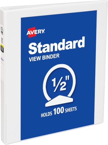 Avery Economy View 3 Ring Binder, 0.5" Round Rings, 100 Sheet Capacity, 0.7" Wide Spine, White Binder, Ideal for Lightweight Organization and Occasional Referencing (05750) (Pack of 12) - size: 0.5 Inch (Pack of 12)