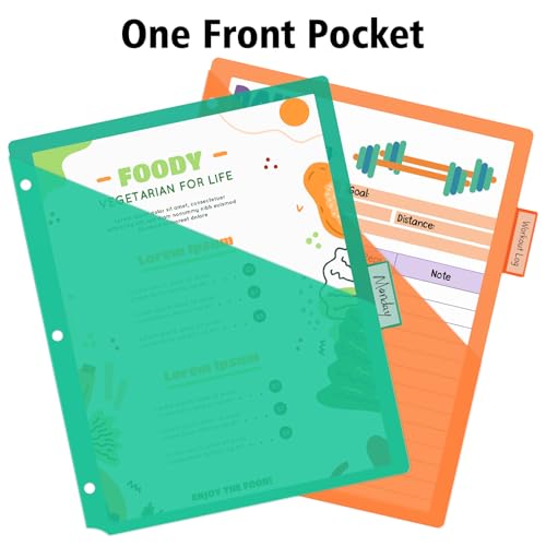 Binder Dividers with Pocket, Plastic Dividers for 3 Ring Binder with Tabs, Colorful Divider Folders, Notebook Dividers Subject Dividers with Front Pockets 6 Count