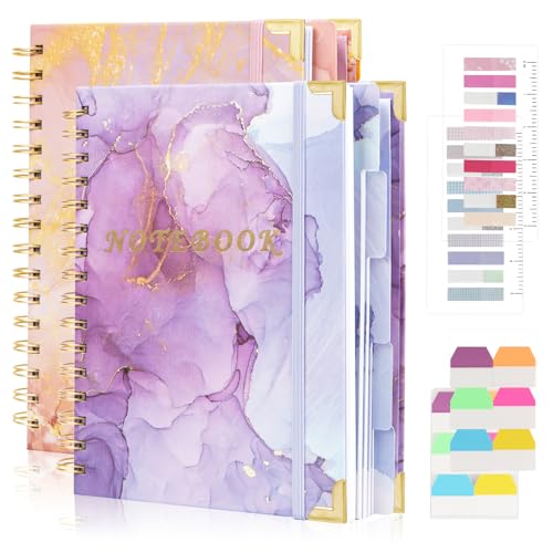 Spiral Notebooks for Work, 240 Pages Lined Spiral Journal Notebook, 5 Subject A5 College Ruled Journals for Writing, 8.6”x6.2''Journaling Notebooks for School Office Supplies(Purple&Pink) - color: Pink&Purple