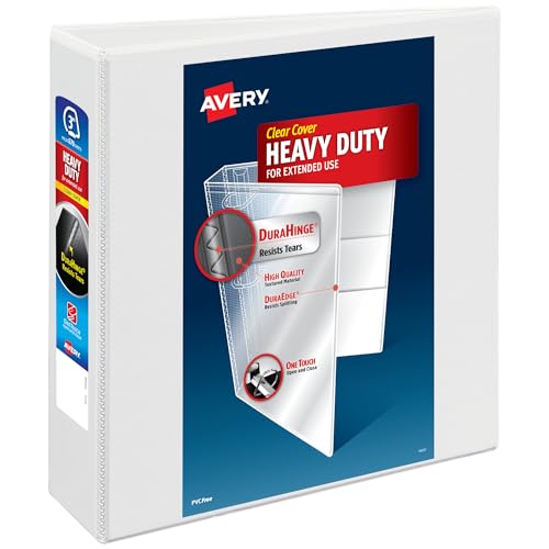 Avery Heavy-Duty View 3 Ring Binder, 3" One Touch EZD Rings, 670-Sheet Capacity, 3.5 Inch Wide Spine, Great for Home, School Supplies, Office, or Organization Needs, 1 White Binder (79193) - size: 3"
