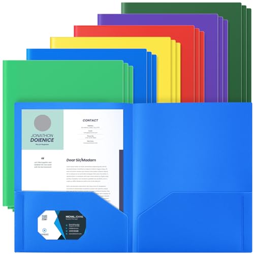 Gueevin 24 Pcs Plastic Folders with Pockets, Back to School Two Pocket Folder Fit Letter Size, Heavy Duty School Business Card Holder for Home Office, 11. 61 x 9. 45 Inches (Multicolored) - color: Multicolored