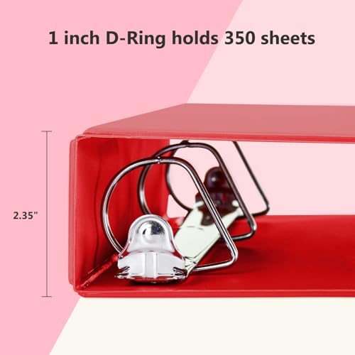 ViVin 튼튼한 3.8cm(1.5인치) 3링 바인더, 포켓 포함, 슬랜트 D 링, PVC 프리, 맞춤형 클리어 뷰 바인더, 21.6 x 27.9cm(8.5 x 11인치) 용지 350장 보관, 6팩 (레드) - color: 레드, size: 1.5인치