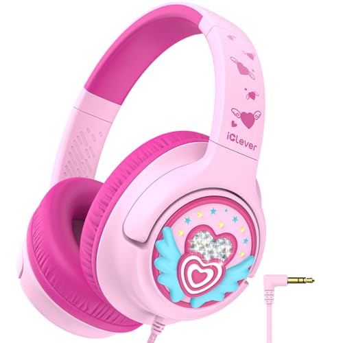 iClever C371 Kids Headphones with Cord, 85dBA Safe Sound, Over-Ear Foldable Headphones for Kids 3.5mm Jack, Boys Girls Toddlers Headphones for School Travel Chromebook Tablet iPad, Macaron Pink - color: Macaron Pink