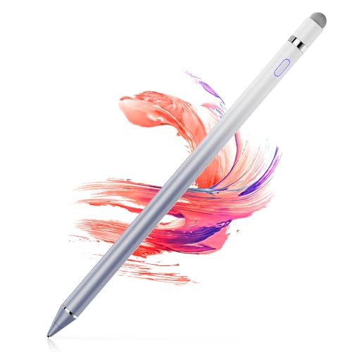 Stylus Pen for Touchscreen - 1.5mm Ultra-Fine Tip Stylus Pen for iPad Pro, Air | Magnetic Cap | 12H Battery | No Bluetooth | Compatible with iPhone, Android, Chromebook, Tablets (White Purple) - color: white purple