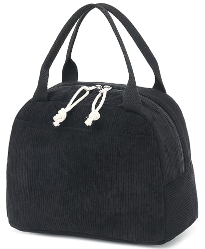 Bluboon Lunch Bag for Women Men Cute Corduroy Lunch Tote Bags Reusable Insulated Lunch Box Large Capacity Reusable Insulated Cooler for Work Picnic or Travel - color: Corduroy Black, size: Medium (10L)