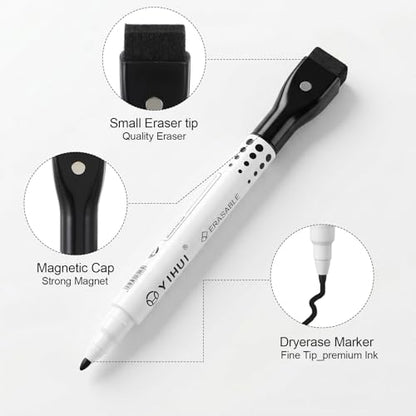 50 Pack Black Magnetic Dry Erase Markers, Fine Point Whiteboard Markers with Eraser Caps, Low Odor Bulk Set for Office, Home, and Planning Boards