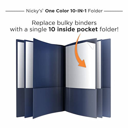 Nicky's® Multi Pocket Organizer, 10 or 14 Page Folder, Waterproof, Patented Tear-Resistant, Flexible Plastic, Proudly Made in USA, Binder Substitute. (10-in-1 Navy Blue) - color: 10-in-1 (Navy Blue)