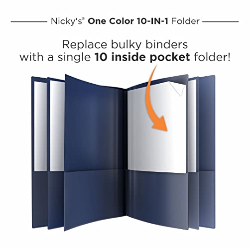 Nicky's® Multi Pocket Organizer, 10 or 14 Page Folder, Waterproof, Patented Tear-Resistant, Flexible Plastic, Proudly Made in USA, Binder Substitute. (10-in-1 Navy Blue) - color: 10-in-1 (Navy Blue)