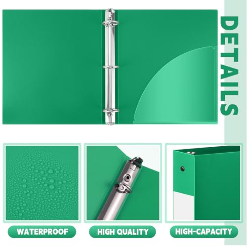Henoyso 36 Pcs Green 1.5 Inch 3 Ring Plastic Binder Bulk, 1 1/2 Inch Soft Flexible Binders Three Round Rings Fit 8.5x11 Papers for School Office Home File Organization Supplies - color: Green