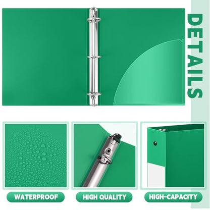 Henoyso 36 Pcs Green 1.5 Inch 3 Ring Plastic Binder Bulk, 1 1/2 Inch Soft Flexible Binders Three Round Rings Fit 8.5x11 Papers for School Office Home File Organization Supplies - color: Green