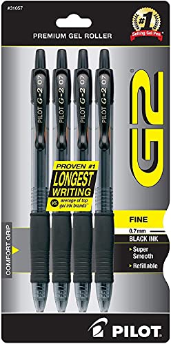 Pilot G2 Pens, Premium Refillable and Retractable Rolling Ball Gel Pens, Fine Point, 0.7mm, Black Ink, 4-Pack - color: Black