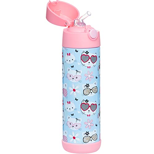 Snug Insulated Kids Water Bottle with Straw & Spout – Double-Wall Stainless Steel, Leakproof, Easy-Flip Lid – For School, Travel, Toddlers & Big Kids - Kitty, 17oz - color: Kitty, size: 16.9 Ounces