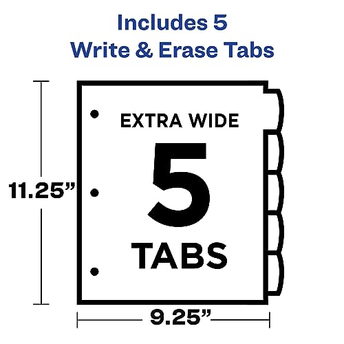 Avery Durable Plastic 5 Tab Write & Erase Dividers for 3 Ring Binders, Slash Pocket, Translucent White, Works with Sheet Protectors, 1 Set (16825)
