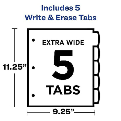 Avery Durable Plastic 5 Tab Write & Erase Dividers for 3 Ring Binders, Slash Pocket, Translucent White, Works with Sheet Protectors, 1 Set (16825)