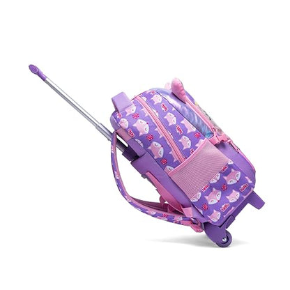Rolling Backpack for Girls Backpacks with Wheels for Elementary Preschool Students Kids 2 in 1 Travel Luggage Carry on Suitcase with Pencil Case for Girls Age 8-10 - color: Purple 01