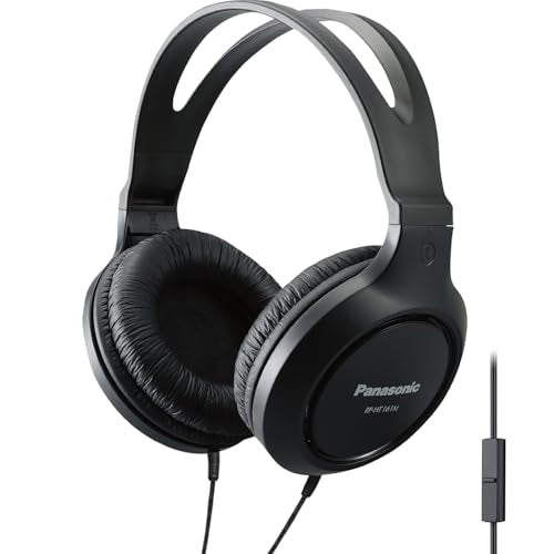 Panasonic Headphones, Lightweight Over The Ear Wired Headphones with Microphone, Sound and XBS for Extra Bass, Long Cord, 3.5mm Jack for Phones and Laptops – RP-HT161M (Black) - size: 4.1 x 7.2 x 7.6 inches (Pack of 1), style: Over Ear - With Mic
