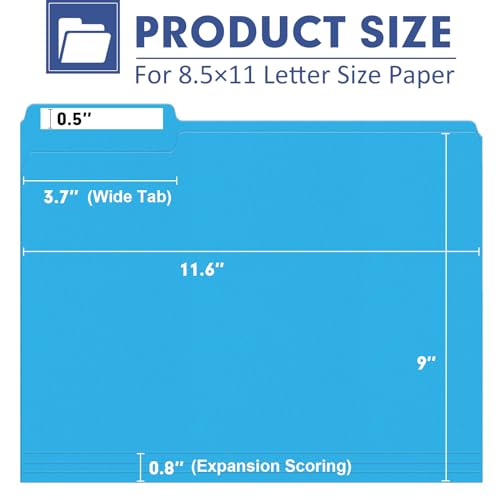 File Folder, PANDRI 120 Pack File Folder, 1/3 Cut Tab, Letter Size, Filing Folder for Office School Business, Blue - color: Blue