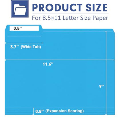 File Folder, PANDRI 120 Pack File Folder, 1/3 Cut Tab, Letter Size, Filing Folder for Office School Business, Blue - color: Blue