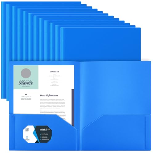 Gueevin 24 Pcs Plastic Folders with Pockets, Back to School Two Pocket Folder Fit Letter Size, Heavy Duty School Business Card Holder for Home Office, 11. 61 x 9. 45 Inches (Blue) - color: Blue