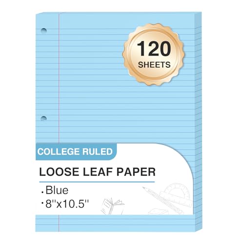 Blue Loose Leaf Paper 8 x 10.5, 120 Sheets Lined Paper College Ruled Paper, 3 Hole Punched Notebook Paper College Ruled, 3 Ring Binder Paper 8 x 10.5, Filler Paper College Ruled for Office, School - color: Blue-120 Pcs