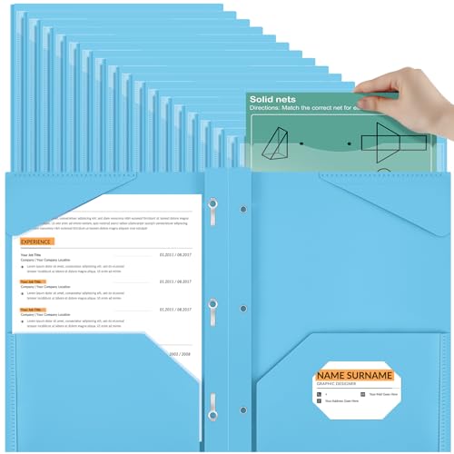 Henoyso 48 Pcs Plastic Folder with Clear Front Pocket and 3 Prongs Heavy Duty Plastic Folders with Card Slot Pocket Folders with Prongs for School Office Home(Light Blue) - color: Light Blue