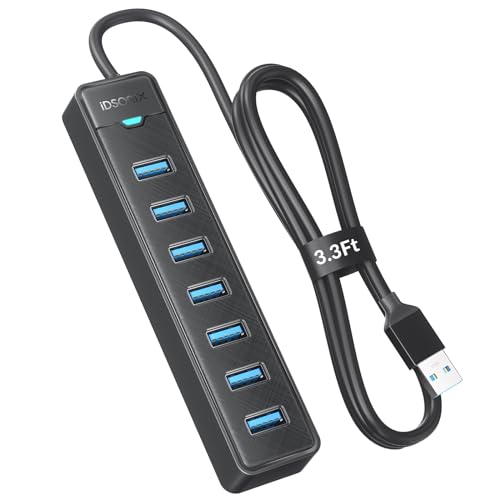 IDsonix 7 Ports USB 3.0 Hub for Laptop, PC, 5Gbps SuperSpeed | Stable Connection USB Port Expander Massive Expansion Multiport Splitter,Data Transfer Adapter,Desktop Accessory,3.3Ft Cable - size: 3.3 ft