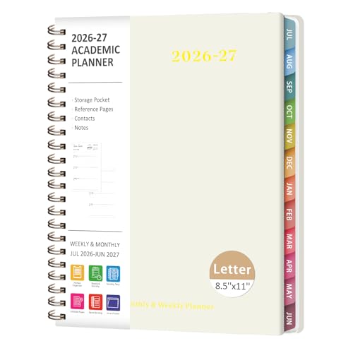 Planner 2026-2027, Weekly and Monthly Academic Year Calendar Planner, July 2026 - June 2027, Daily Agenda Book for Office School Supplies, Letter Size(8.5'' x 11'') - color: C-Beige, size: 8.5"x11"(Jul 2026-Jun 2027)