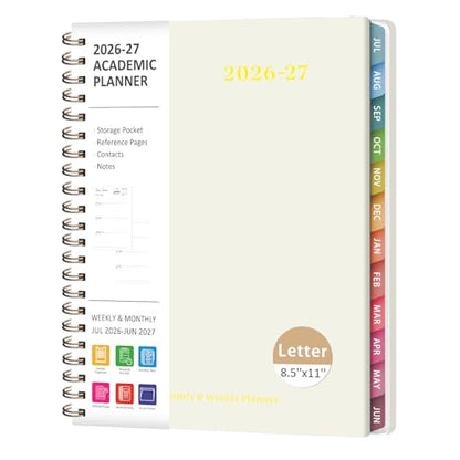 Planner 2026-2027, Weekly and Monthly Academic Year Calendar Planner, July 2026 - June 2027, Daily Agenda Book for Office School Supplies, Letter Size(8.5'' x 11'') - color: C-Beige, size: 8.5"x11"(Jul 2026-Jun 2027)