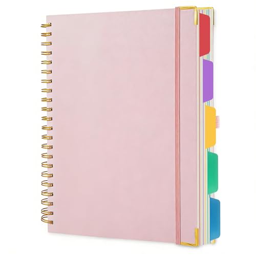 VANRTTO 5 Subjects Hardcover Spiral Notebook College Ruled Lined B5 Pink | Hardcover 8.0x10 IN Spiral Notebook With Removable Tab Dividers, 110 GSM Paper Notebooks for Work, 300 Pages B5 Notebooks - color: DTB5 PINK, size: 8.0 x 10 IN B5