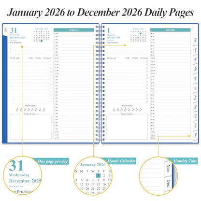 Daily Planner 2026 Full Page Per Day- 2026 Daily & Monthly Planner from January 2026 to December 2026, Day Planner 2026 with 12 Months Tabs, 8.5" x 11", Blue - color: Blue, size: 8.5" x 11"
