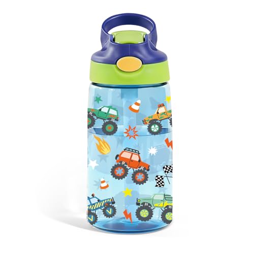 Truck 14oz Water Bottle with Straw - Leakproof BPA-Free Plastic Pop-Up Spout, Reusable Leak Proof Travel Bottle for Outdoor Sports - color: Truck2