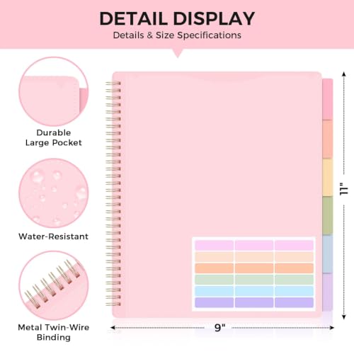 SKYDUE 12 Pocket Organizer, Spiral Multi Pocket Folder with Dividers, Pink Organize Notebook - color: Pink